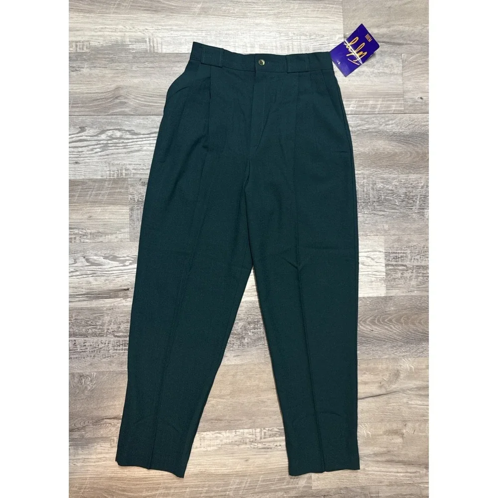 Vtg 90s High Waisted‎ Green Pleated Slacks USA Size 8 P Secretary Geek Deadstock